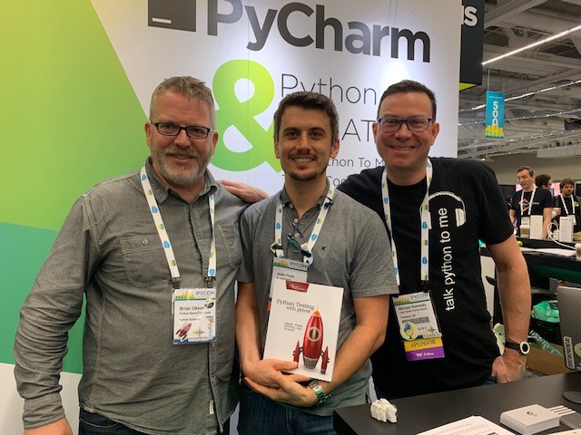 PyCon2019: Me with the podcast hosts Brian Okken and Michael Kennedy